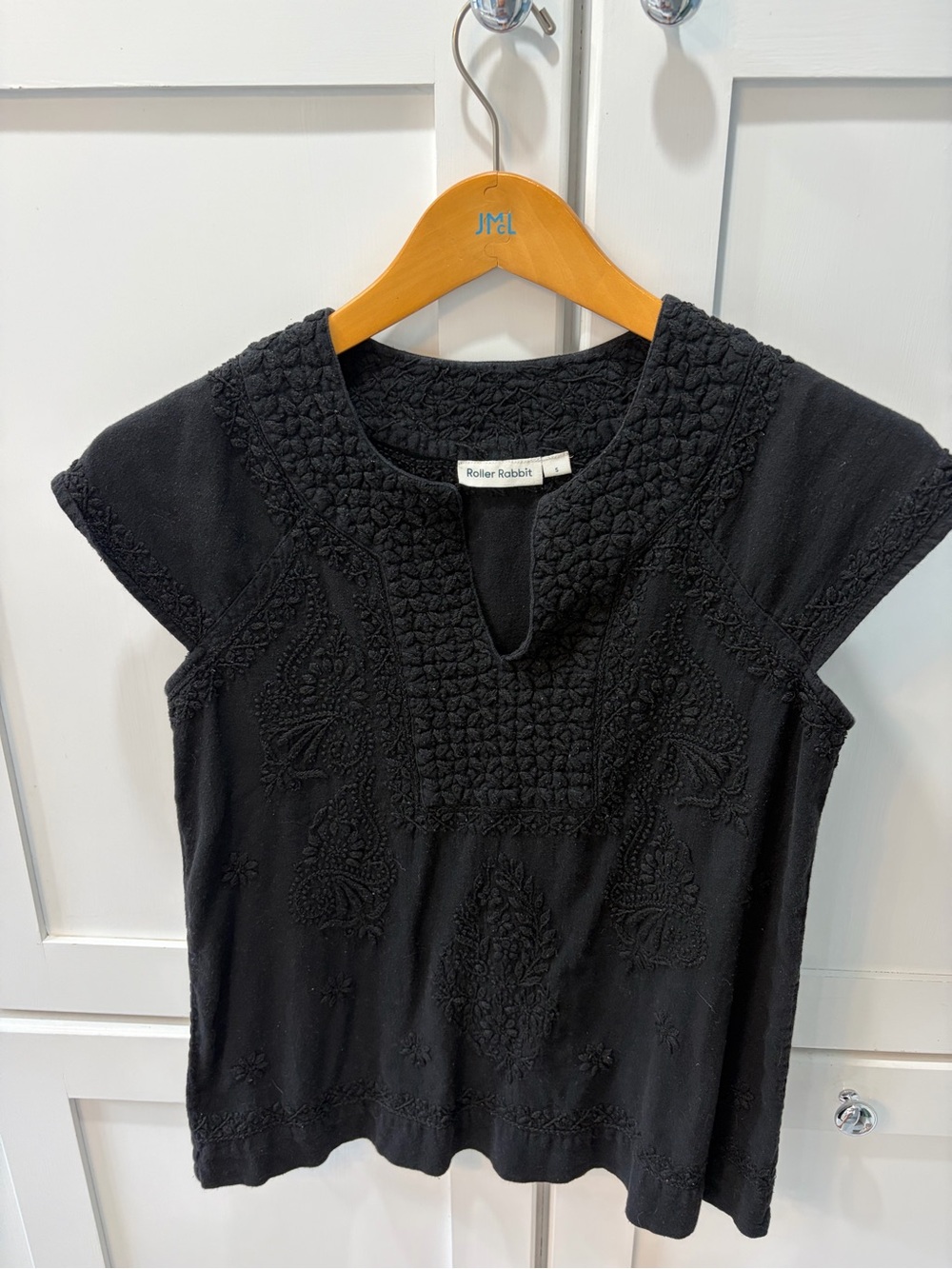 Roller Rabbit Black Embroidered Short-Sleeve Tunic